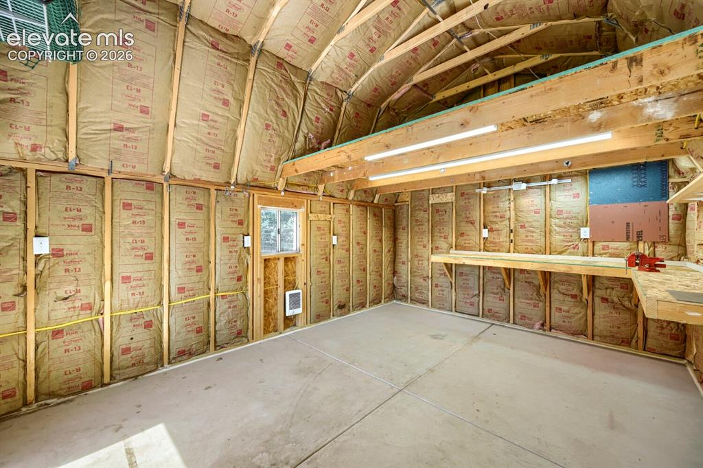 Image 38 of 41: Concrete flooring, 20a & 30a electrical, fully insulated, heater!
