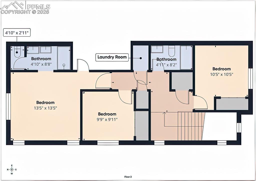 Image 49 of 50: Floor Plan – Upper level floor plan featuring three bedrooms, two full bath