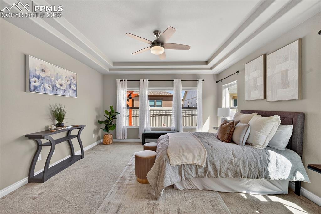 Image 19 of 34: Bedroom featuring carpet and a ceiling fan