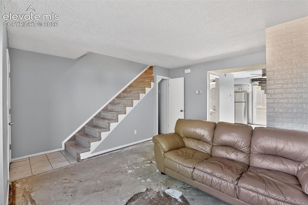 Image 4 of 28: Carpeted staircase with white trim, leading to upper levels