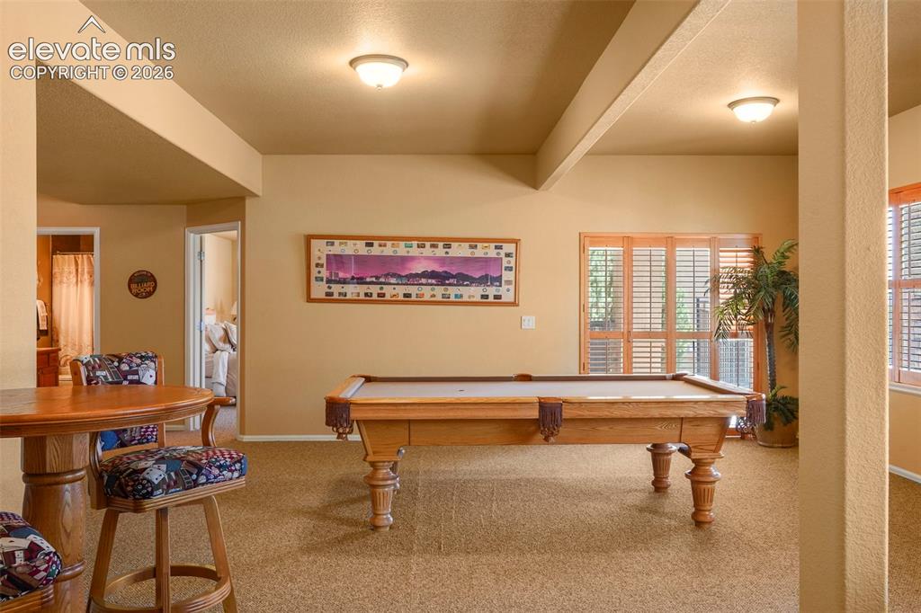 Image 25 of 36: Spacious family room with garden level windows and walkout