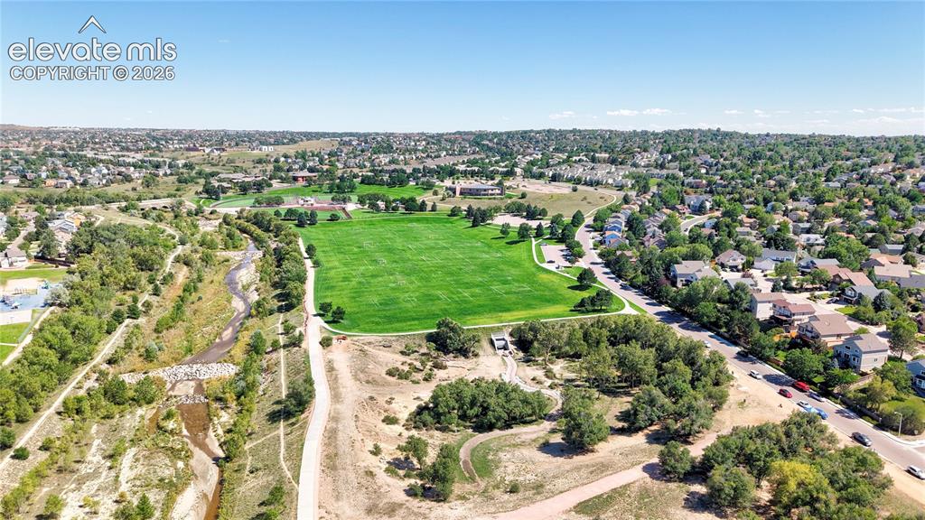 Image 41 of 48: Aerial View of Cottonwood Creek Park across the street from the house