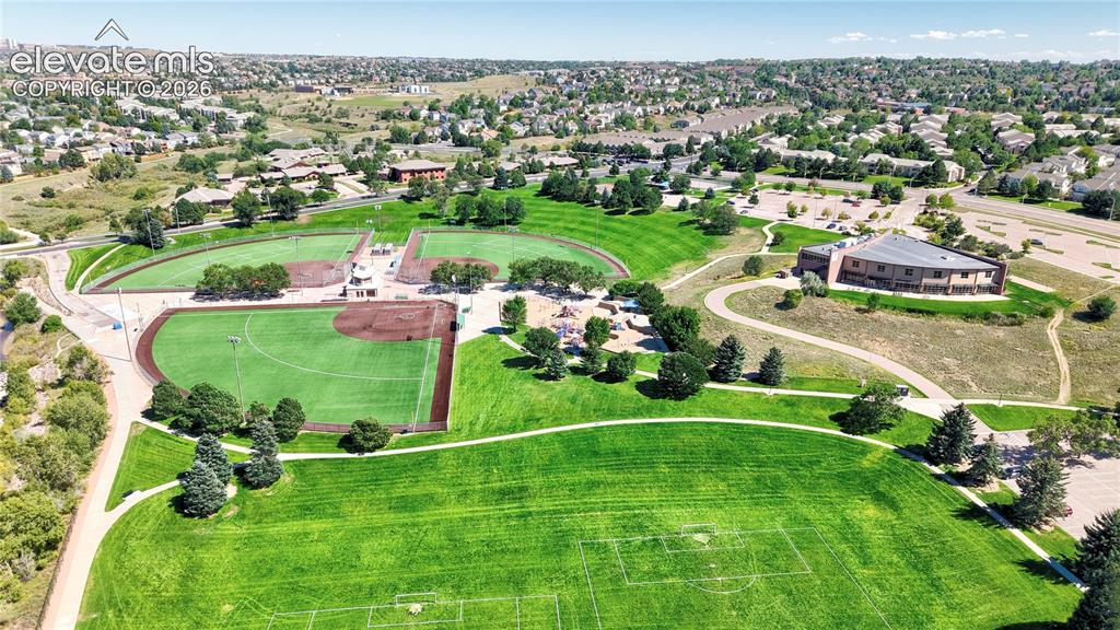 Image 43 of 48: Aerial View of Cottonwood Creek Park across the street from the house