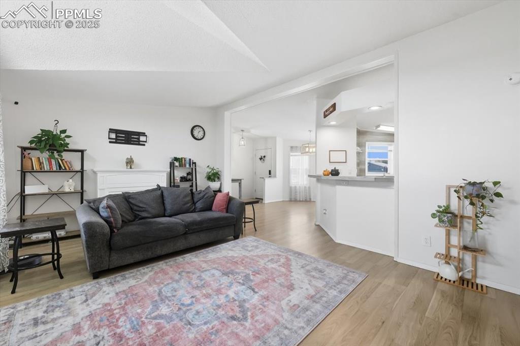Image 15 of 45: Living room with light wood finished floors