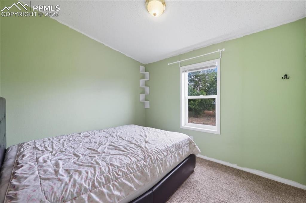 Image 30 of 45: Bedroom featuring carpet and a textured ceiling