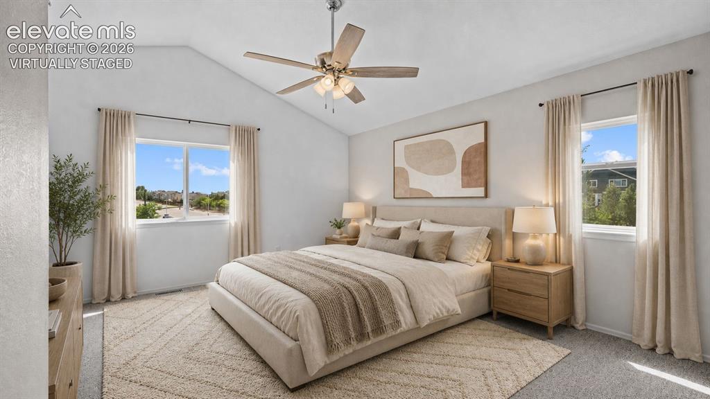 Image 17 of 50: Large primary bedroom with attached bath and walk-in closet. Virtually stag