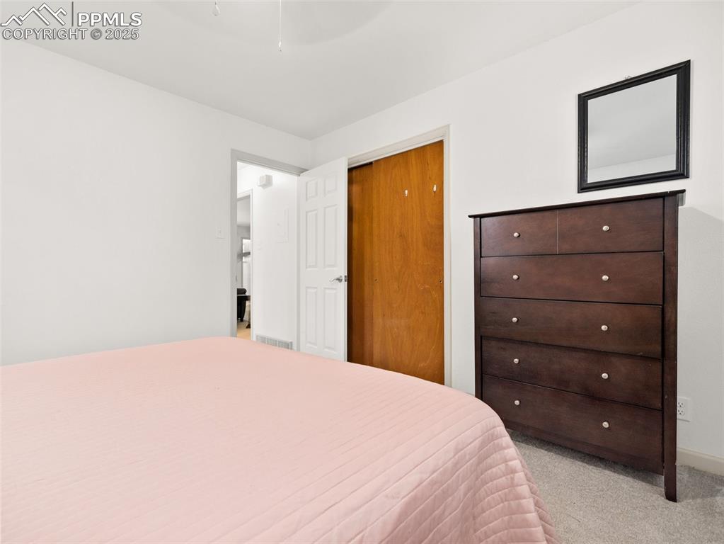 Image 8 of 18: Bedroom featuring light colored carpet and a closet