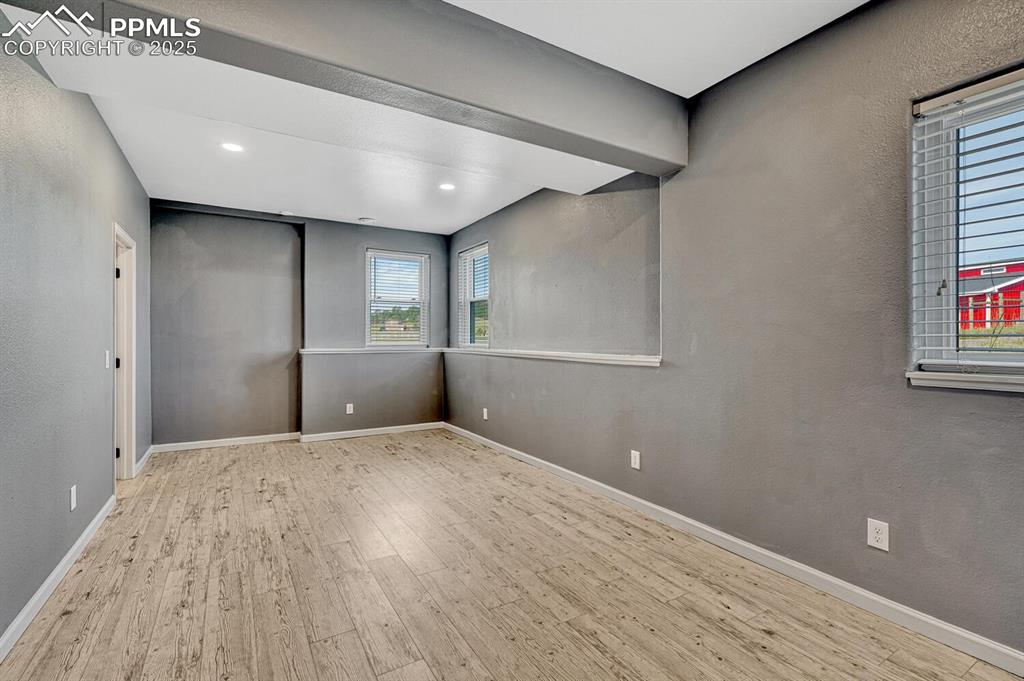 Image 45 of 50: Large bedroom featuring light wood-style flooring, and a walk-in closet