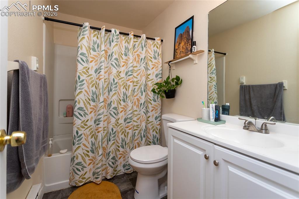 Image 29 of 39: Full bathroom is on the lower level.  Occupied unit 1905.