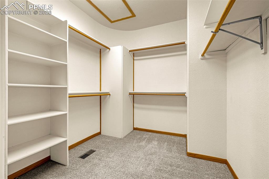 Image 32 of 47: Walk in closet featuring light colored carpet