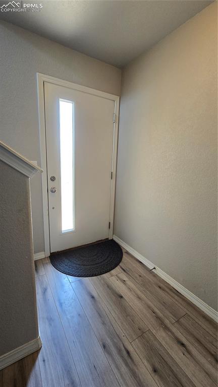 Image 3 of 29: Entrance foyer with wood-style flooring.
