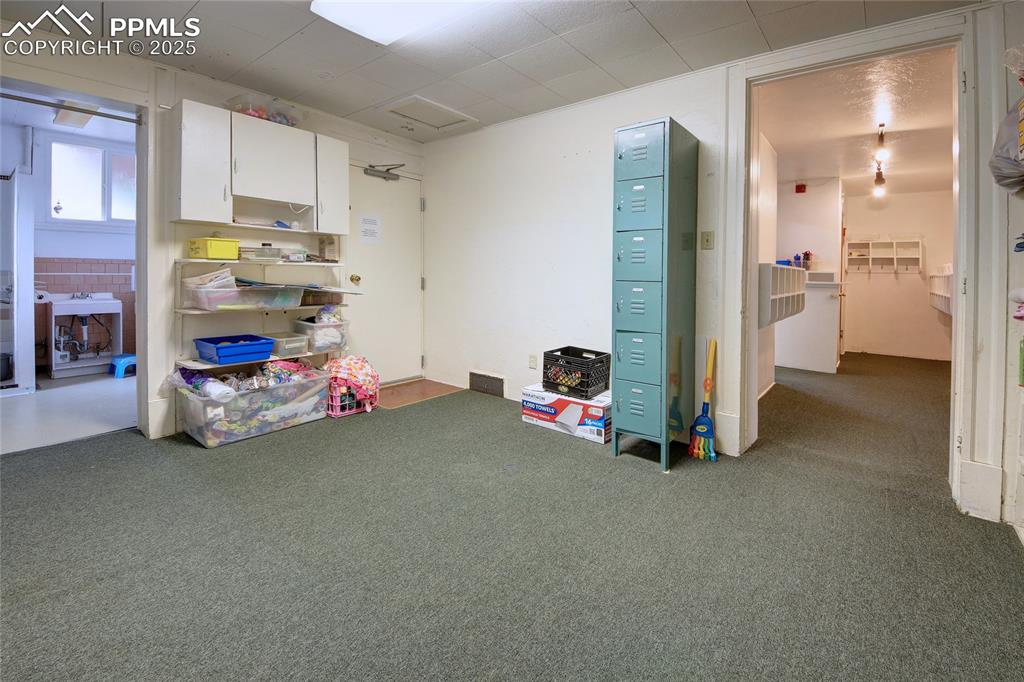 Image 11 of 34: Basement with carpet