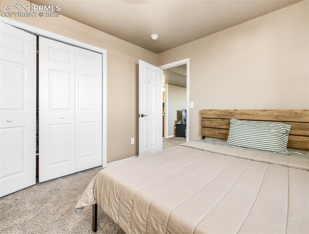 Image 27 of 41: Bedroom featuring light carpet and a closet