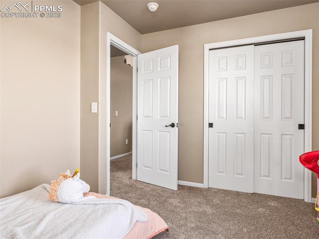 Image 30 of 41: Carpeted bedroom with a closet and baseboards