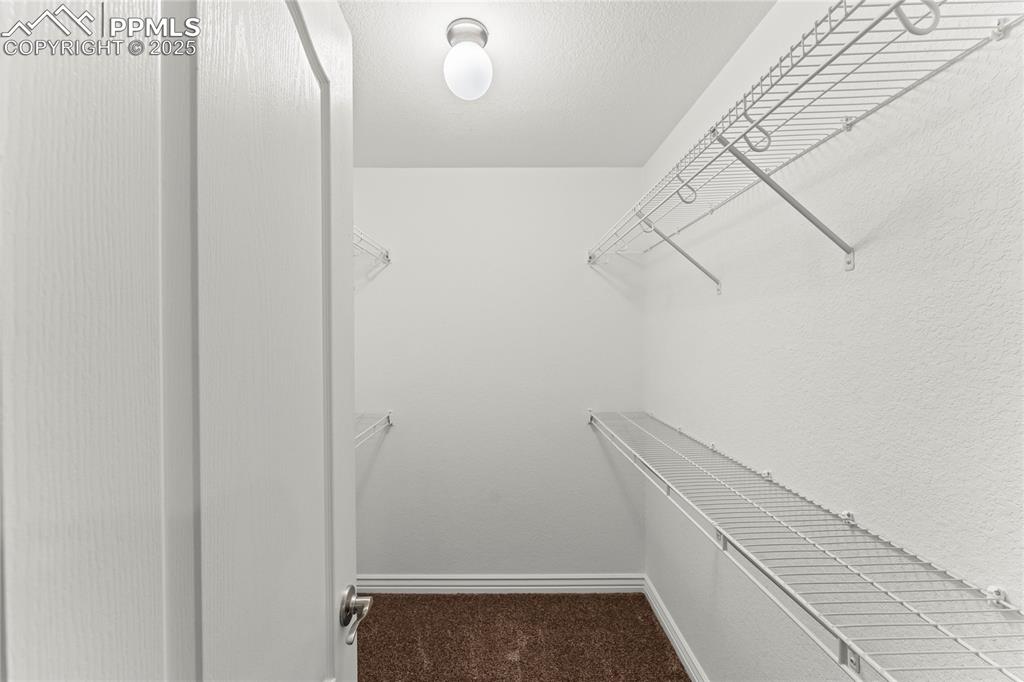 Image 37 of 50: Spacious closet with carpet floors