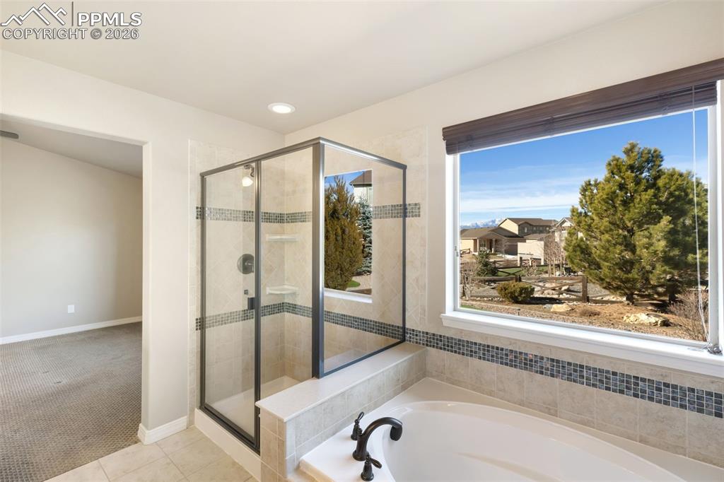 Image 15 of 36: Generously Sized Shower with Bench!