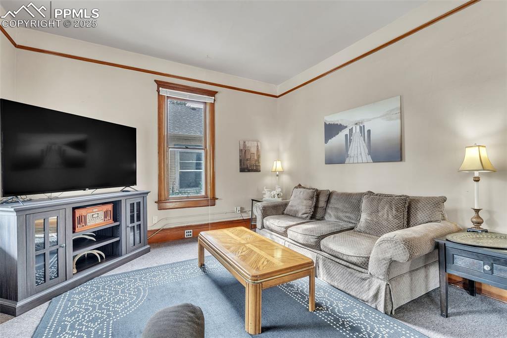 Image 8 of 49: View of carpeted living room
