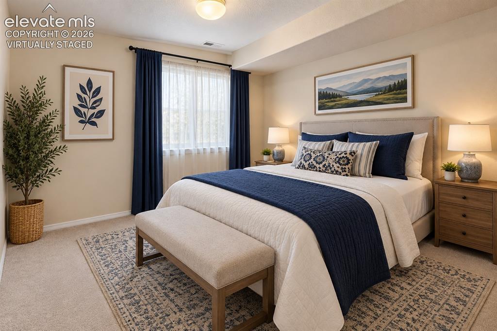 Image 26 of 37: Virtually staged. Conforming Bedroom in Basement.