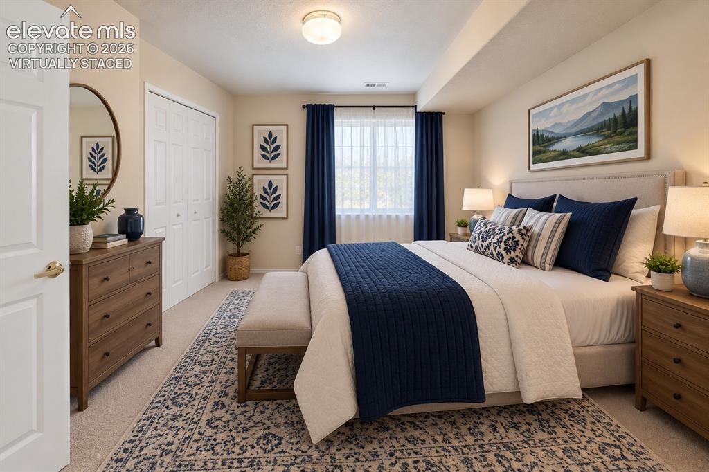 Image 27 of 37: Virtually staged. Conforming Bedroom in Basement.