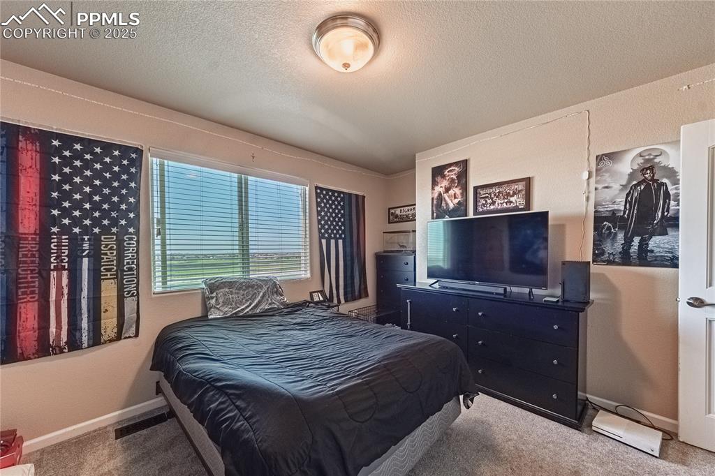 Image 25 of 33: Bedroom featuring carpet flooring and a textured ceiling
