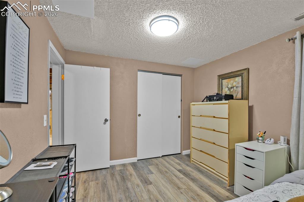 Image 38 of 41: Bedroom located in basement w/closet