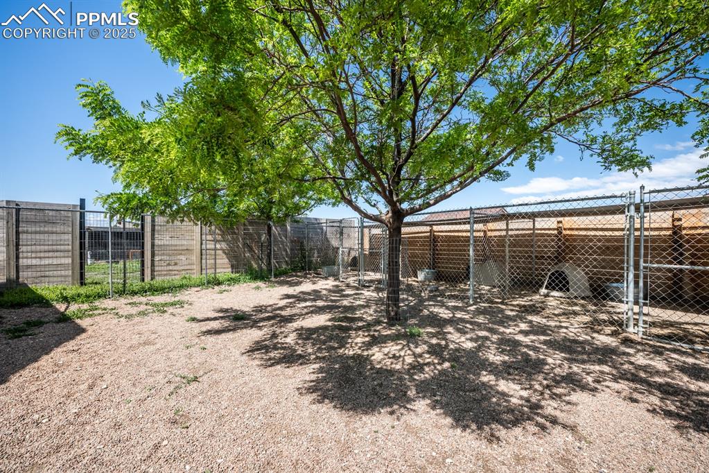 Image 36 of 39: View of yard featuring dog kennels with built in water misters