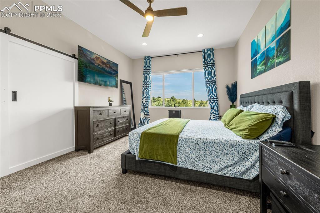 Image 10 of 35: Amazing view from the Primary + Custom barn door