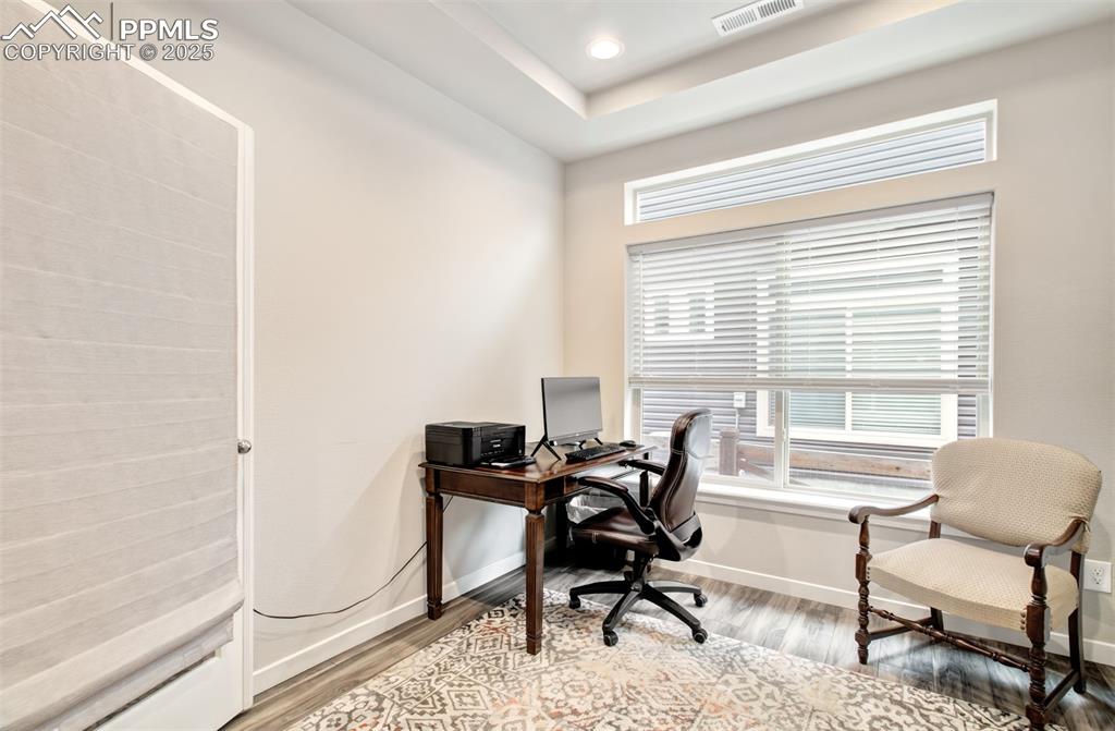 Image 9 of 39: Home office featuring light wood-style flooring and baseboards