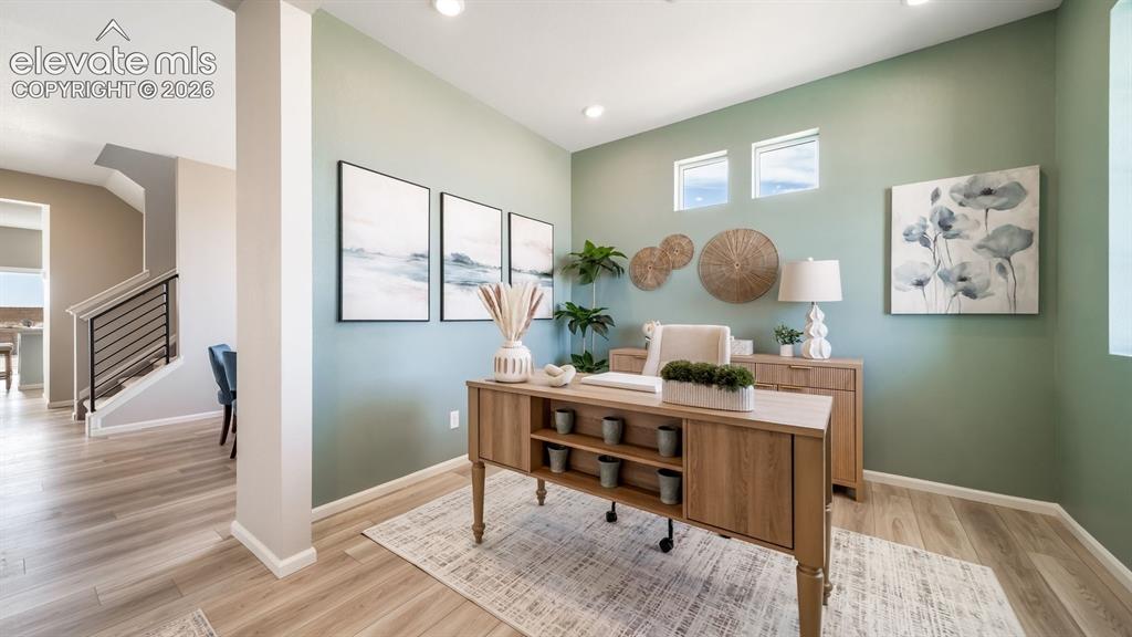 Image 30 of 39: Dedicated room with recessed lighting and light wood-finish flooring
Photo