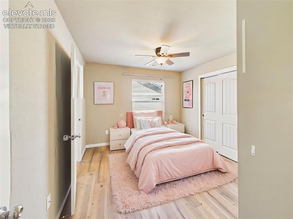 Image 26 of 40: (Virtually Staged) Secondary bedroom highlighting room dimensions and layou