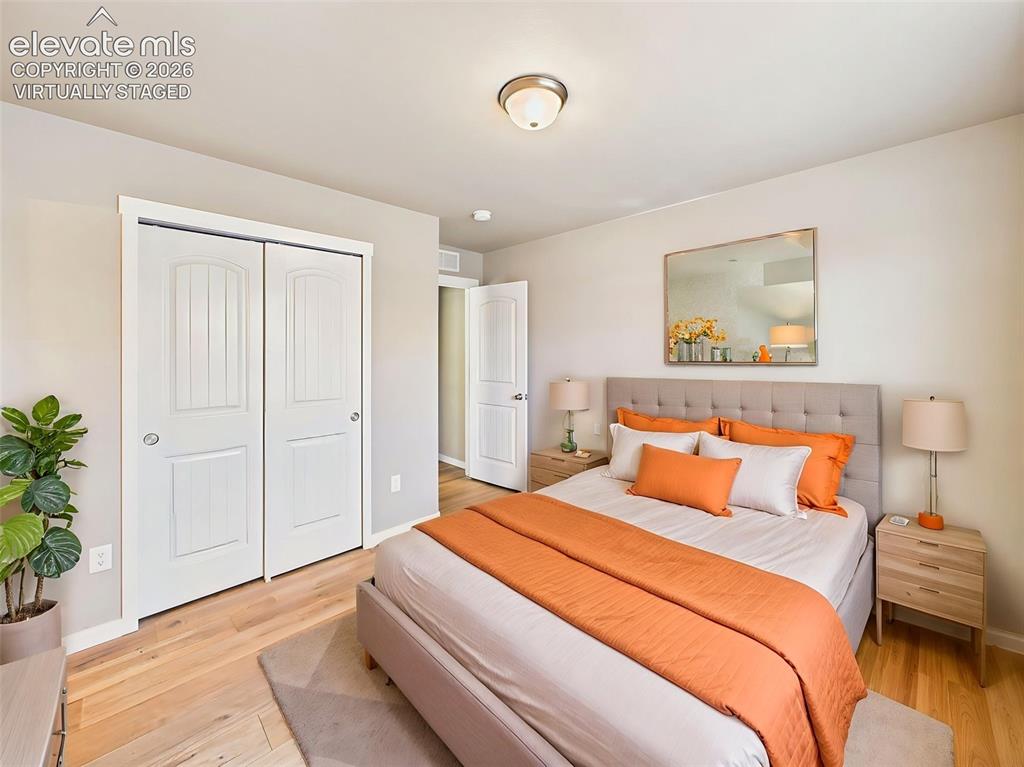 Image 33 of 40: (Virtually Staged) Secondary bedroom highlighting room dimensions and layou