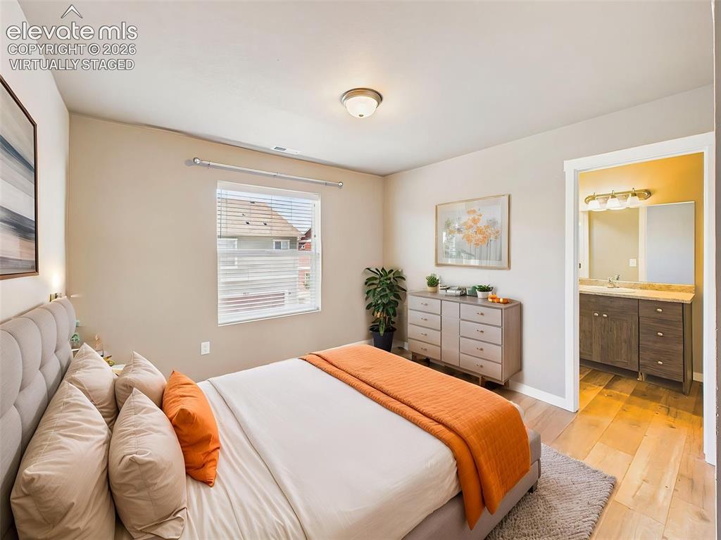 Image 35 of 40: (Virtually Staged) Secondary bedroom highlighting room dimensions and layou