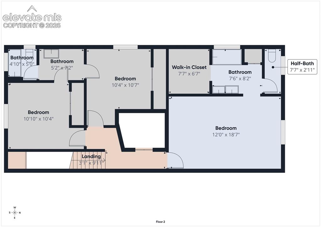Image 40 of 40: Second-floor floor plan illustrating the layout of all three bedrooms, laun