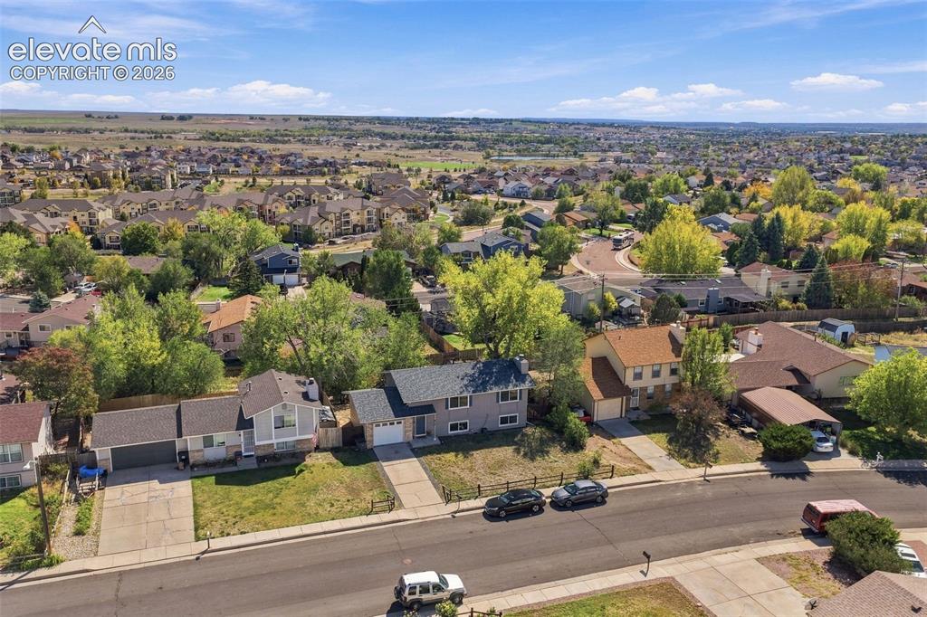 Image 45 of 46: Residential neighborhood with mature trees, paved streets, and a variety of