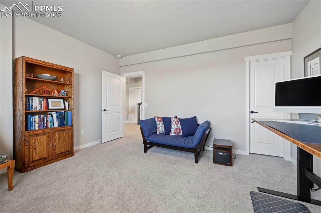 Image 39 of 49: 4th Bedroom - Sitting room with light colored carpet and baseboards
