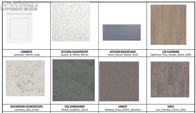 Image 17 of 17: Cabinet, countertops, backsplash, flooring, and tile color selection