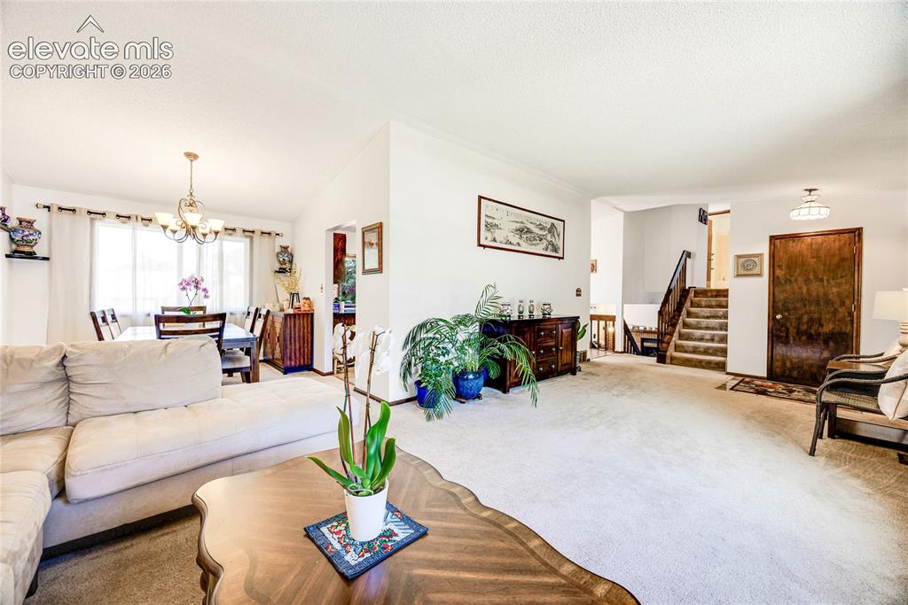 Image 6 of 46: Bright living area featuring light-toned carpeting and white walls