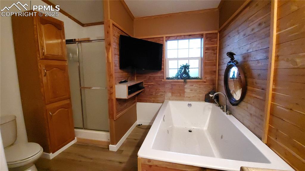 Image 19 of 50: 5 piece bath, yes that is a TV mounted in the corner!