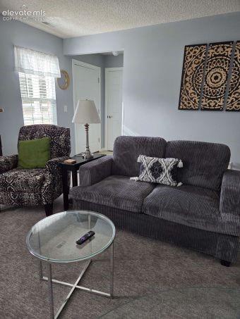 Image 6 of 13: Living room with newer berber grey carpet