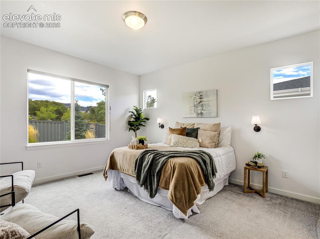 Image 5 of 50: Main-level primary suite offers a private get-away with comfort & warmth