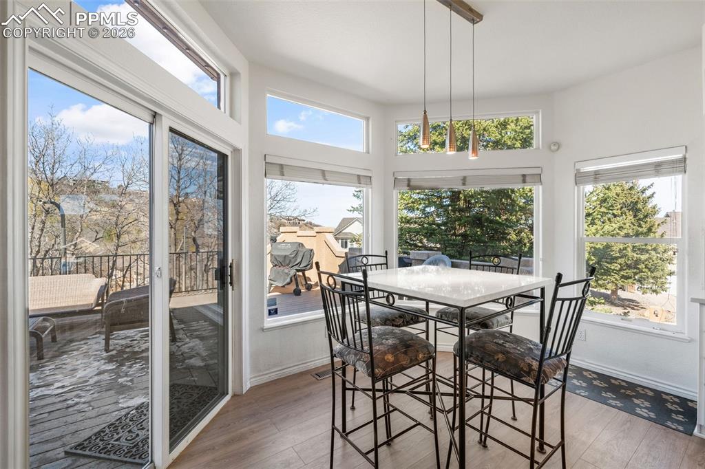 Image 18 of 49: Sunroom with hardwood / wood-style floors