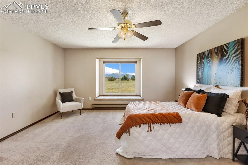 Image 33 of 50: Spacious primary bedroom (15 x 15) with dual closets and adjoining bathroom