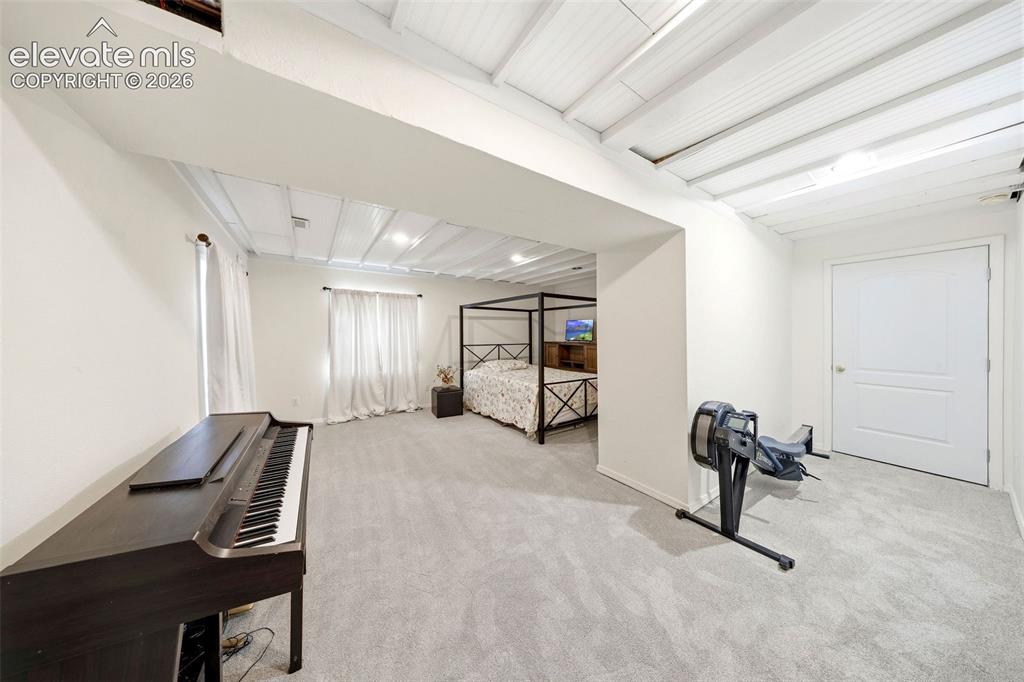Image 20 of 40: Basement bedroom featuring light gray carpet, white painted walls, and a wh