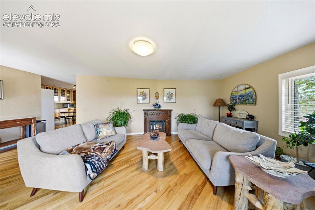 Image 3 of 40: Living area featuring wood-finish flooring, and a beautiful view of Pikes P
