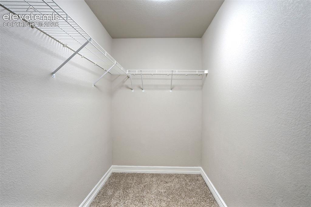 Image 41 of 47: Walk-in closet with wire shelving, light-colored walls, and carpet flooring