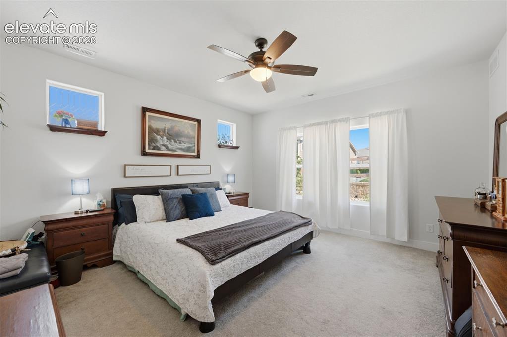 Image 10 of 25: Spacious bedroom featuring light neutral wall paint and plush carpeting