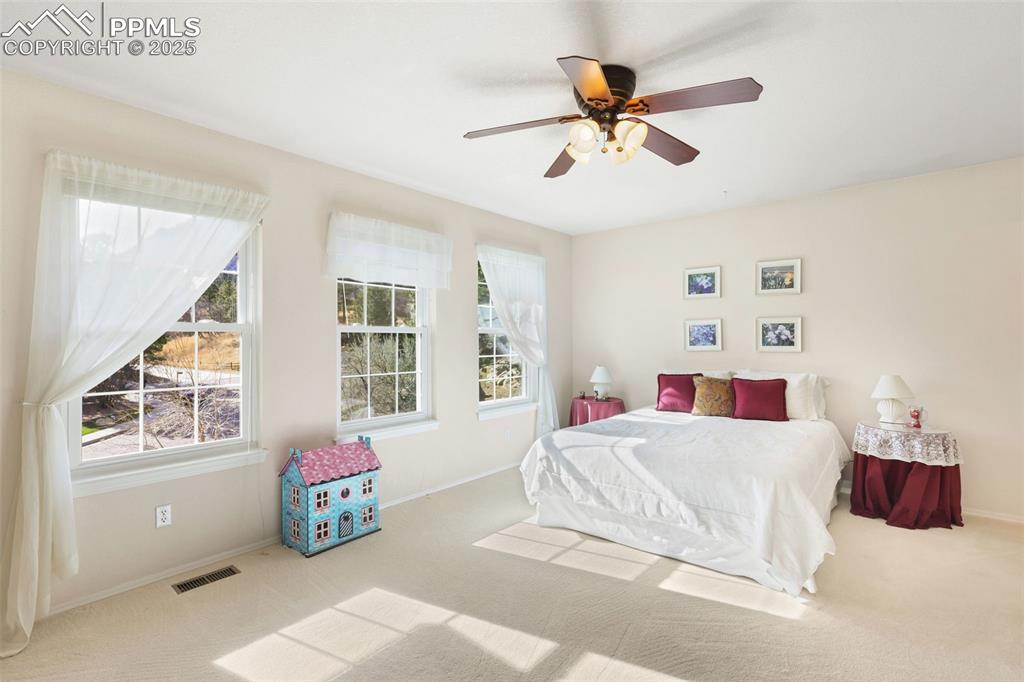 Image 26 of 49: Bedroom with carpet floors and ceiling fan