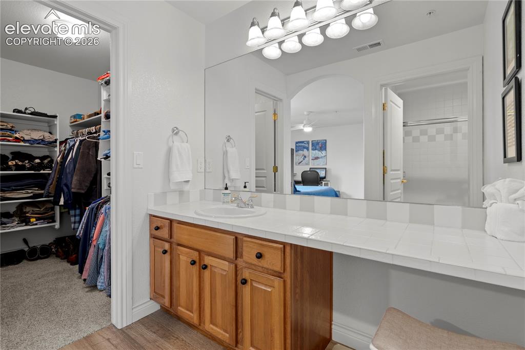 Image 42 of 47: vanity and sink with huge walk in closet 