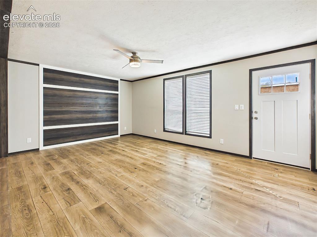 Image 3 of 50: Living Room – Sun-filled living room with a striking accent wall, oversized