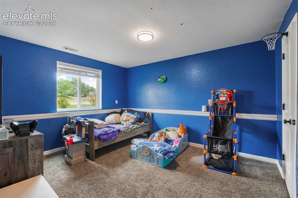 Image 24 of 43: Carpeted room featuring a single window, white trim, and a flush-mount ceil